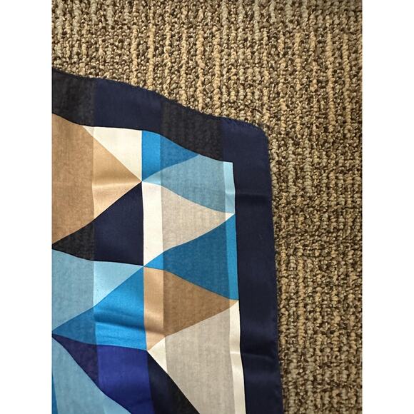 Bill Blass Silk Scarf Womens One Size Blue Geometric Oblong Long Rectangle - Picture 5 of 7